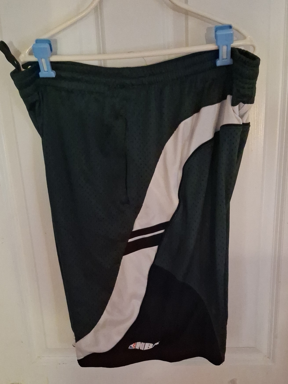 NBA Dark Green and Gray Athletic Mesh Shorts with White Logo
